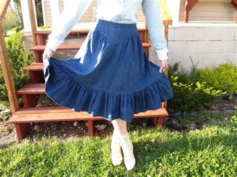 Denim Prairie Skirt Cowgirl Country Western Skirt Sz 10