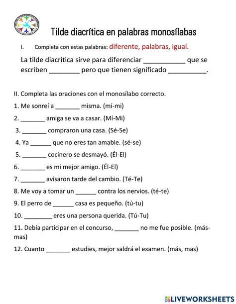 Tilde Diacrítica En Monosílabos Interactive Worksheet Live Worksheets