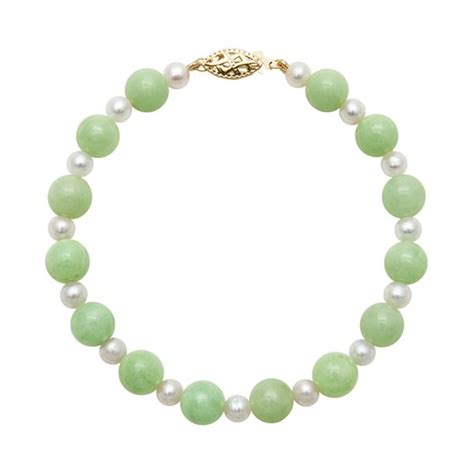 14k Gold Jade And Freshwater Cultured Pearl Bracelet