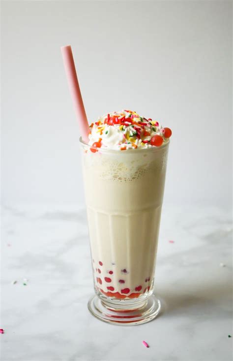 Spiked Vanilla Milkshake With Strawberry Boba Pearls In 2020