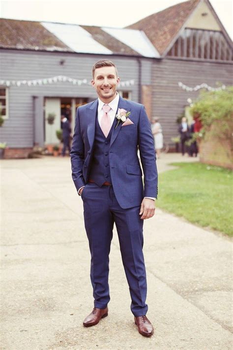Navy blazer, grey tweed vest, light grey wool pants, blue striped tie, blue and white striped shirt, casual friday. Suave Blue Wedding Suits for the Groom - Navy blue wedding ...