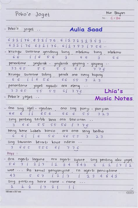 Niat di hati bang hoi nak buat jasa. Not Angka : Nur Bayan - Poko'e Joget | Lhia's Music Notes