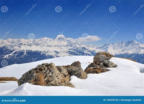 Beautiful Snowy Alpine Mountains Stock Photo Image Of Cold Blue