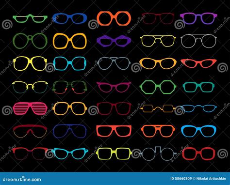 Vector Set Of Colored Glasses Retro Geek Stock Vector Illustration Of Medical Element 58660309