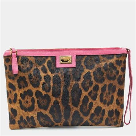 Dolce And Gabbana Brownpink Leopard Print Coated Canvas And Leather
