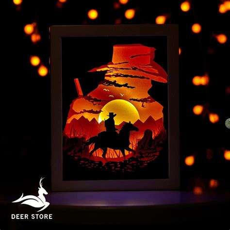 Download COWBOY Paper cut light box Template , Papercut lighbox SVG File - Deer store