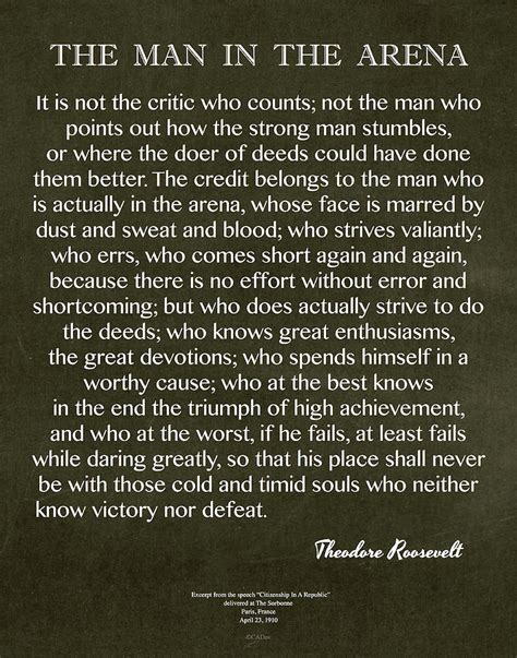 The quote will be transferred directly onto the wood surface where the ink will become an integral part of the wood, providing a beautiful result as it blends with the natural wood background. Man In The Arena on Black Chalk Board Roosevelt Quote ...