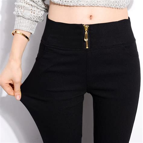 Women Plus Size High Waisted Trousers Skinny Pants Trousers Elastic