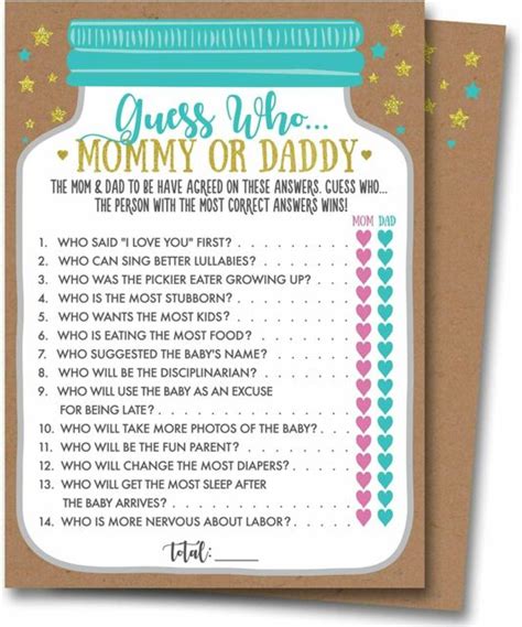 Add up your total points. Baby Shower Game Mommy or Daddy (25 Card Pack 5" x 7 ...