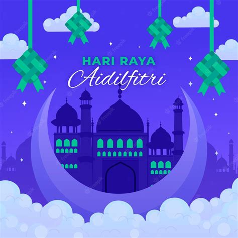 Premium Vector Flat Design Hari Raya Aidilfitri With Mosque