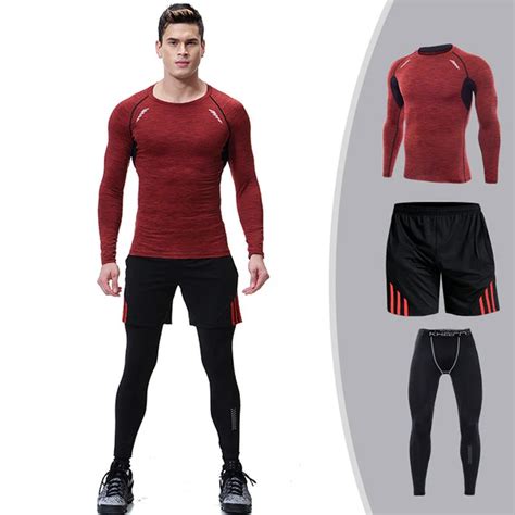 3 piece sports suit men compression clothing quick dry running sportswear rashgard mma male kit