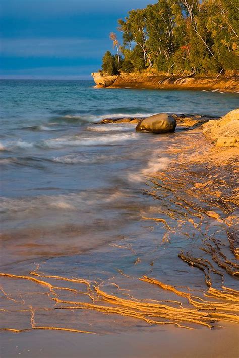 Sunset Light On Lake Superior At Miners Beach Pictured Rocks National