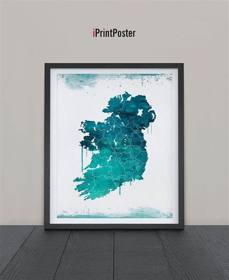 Ireland Map Print Art Watercolor Ireland Map Watercolor Poster