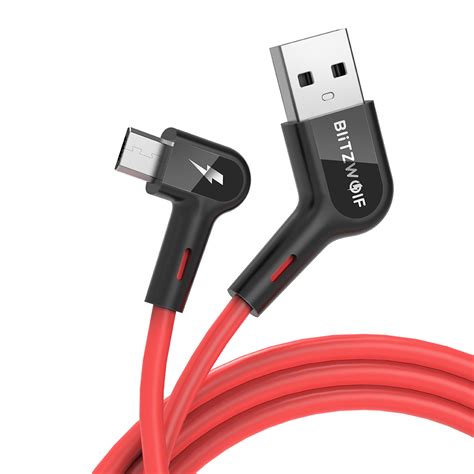 Red 24a 90° Right Angle Usb A To Micro Data Cable For Gaming Mobile