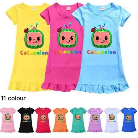 Cocomelon Ji Boys Pattern Cute Girls Dress Kids Multicolor Short Sleeve