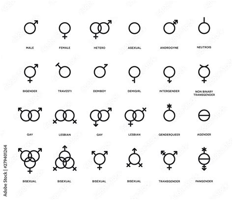 Gender Symbols Set Sexual Orientation Icons Male Female Transgender