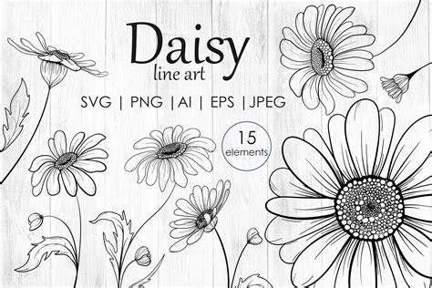 Daisy Svg Png Daisy Clipart Printable Flowers Line Art Etsy
