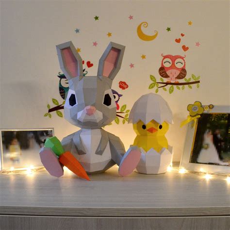 Bunny Papercraft 3d Diy Low Poly Paper Crafts Easter Rabbit Etsy Uk