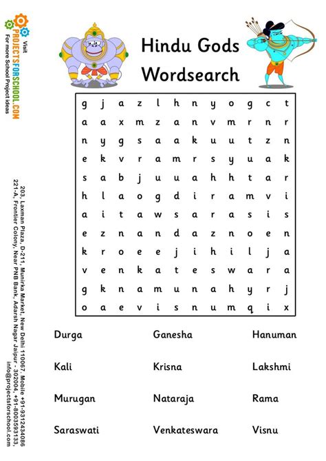 Kids Science Projects Hindu Gods Wordsearch Free Download Science