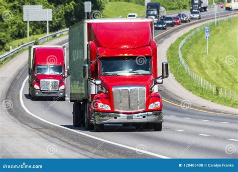 Red Semi Trucks On Highway Stock Photo Image Of Color 120405498