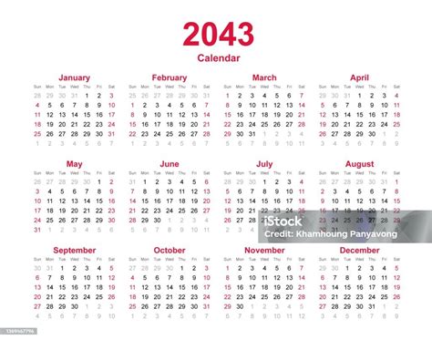 Ilustración De Año Calendario 2043 Plantilla De Calendario De Doce