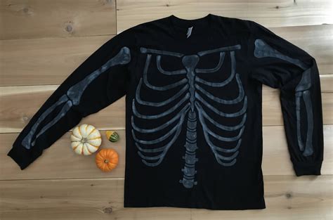 Mens Black Skeleton Long Sleeve Skeleton T Shirt Hand Etsy