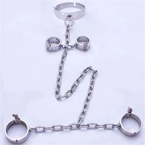 bdsm fetish bondage restraints stainless steel shackles hand ankle cuffs slave collar handcuffs