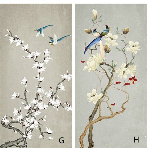 Fine Brushwork Chinoiserie Birds And Flowers Wallpaper Wall Etsy