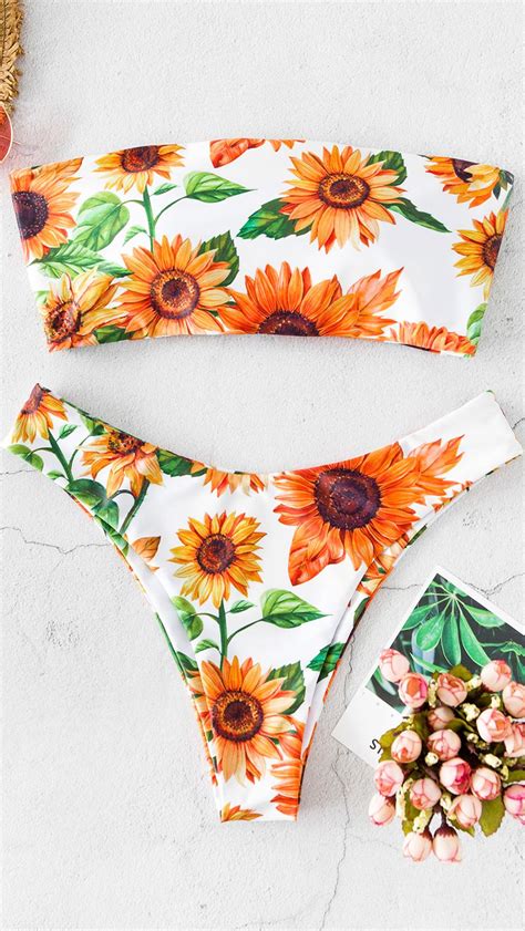 Sunflower Crisscross High Leg Bandeau Bikini Swimwear Bikinis