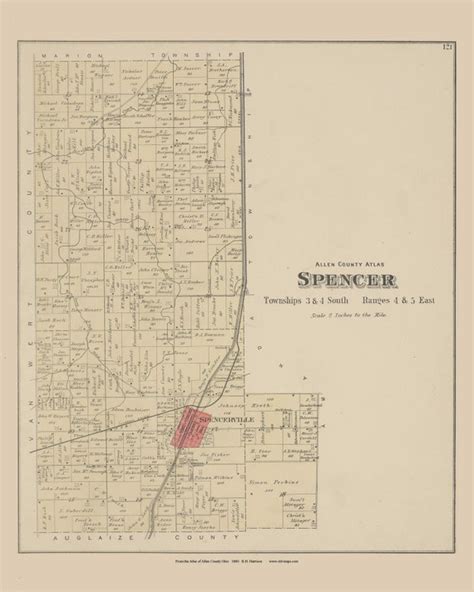 Spencer 1880 Old Town Map Reprint Allen County Ohio Etsy