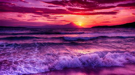 Hd Wallpaper Sky Sea Afterglow Horizon Ocean Purple Sky Wave