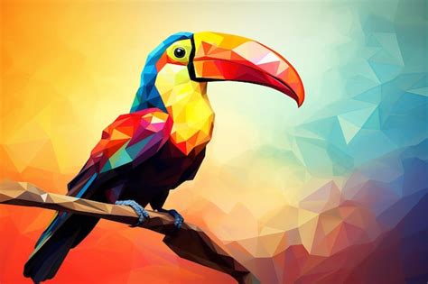 Premium Photo Exquisite Colorful Toucan Bird Low Poly In Lush Green
