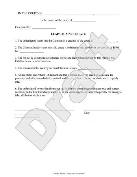 About claim or statement of claim and the process. Free Statement of Claim Against Estate | Free to Print ...