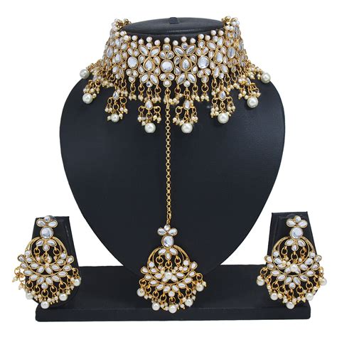 Buy Padmavati Bangles Bridal Pearl Kundan Choker Necklace Dangler