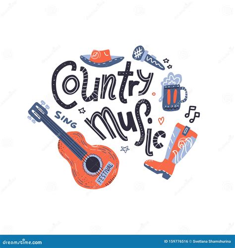 Country Music Print For Postcards Or Festival Banners Vector Hand