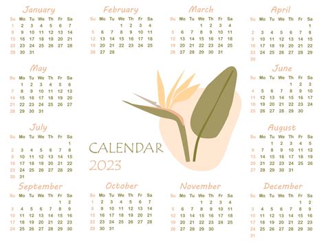 Calendario 2023 Calendario Minimalista Con Flor Strelitzia La Semana