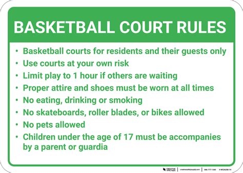 Basketball Court Rules Landscape Wall Sign Creative Safety Supply