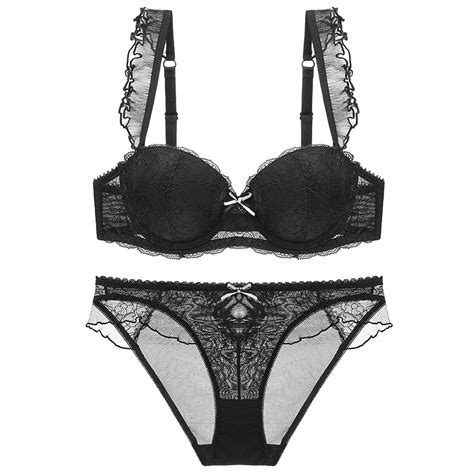 Sexy Black Lace Lingerie Bra Set Women Embroideried Push Up Underwear Romantic Adjusted Straps