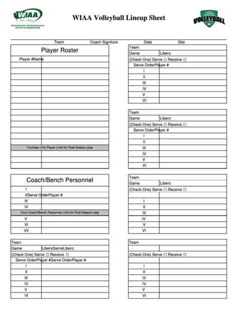 wiaa volleyball lineup sheet printable