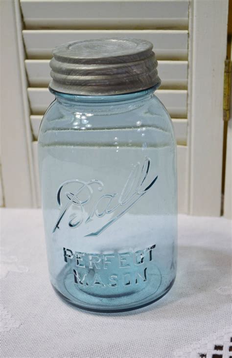 Vintage Ball Blue Canning Jar 1 Quart Zinc Lid Perfect Mason Etsy