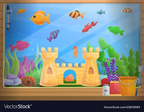 Home Aquarium Concept Background Cartoon Style Vector Image