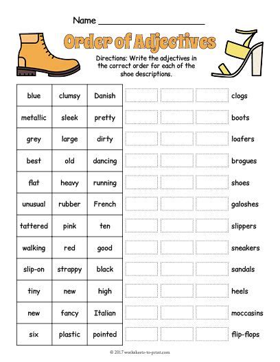 Ordering Adjectives Worksheet 4th Grade