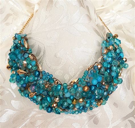Turquoise Bridal Necklace Crystal Necklace Statement Etsy