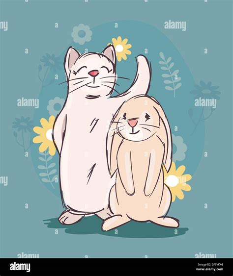 Cute Cat And Rabbit Cartoons Stock Vector Image Art Alamy