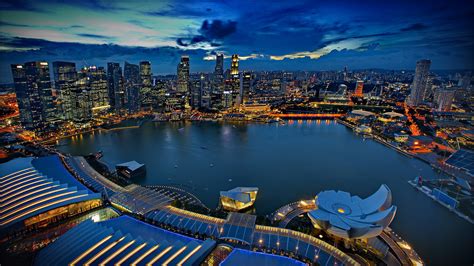 Bilder Singapur Megalopolis Nacht Von Oben Wolkenkratzer 1920x1080