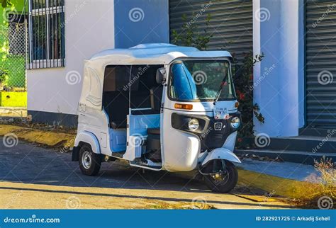 White Tuk Tuk White Tuktuks Rickshaw In Mexico Editorial Image Image