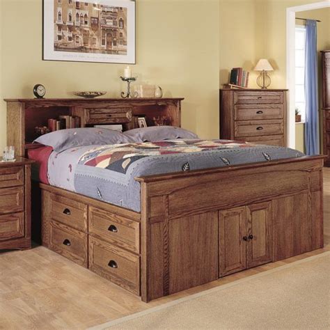 Bedroom Captain Style Queen Size Wood Bed With Drawers And Cabinet