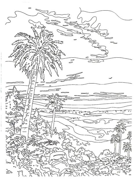 Printable Desert Sunset Coloring Page