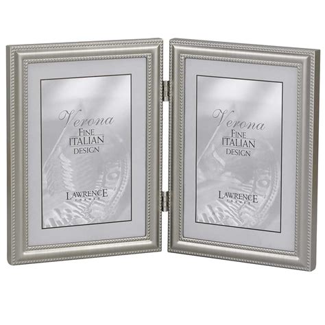 5x7 Hinged Double Vertical Metal Picture Frame Pewter Finish With