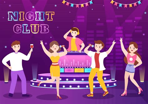 Night Club Cartoon Illustration With Nightlife Like A Young People Drink Alcohol And Youth Dance